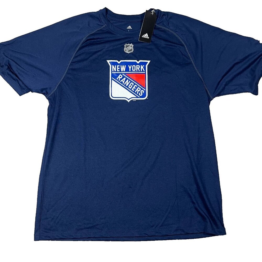 Adidas Mens L Blue New York Rangers NHL‎ Hockey Raglan Sleeve Climalite Tee NWT